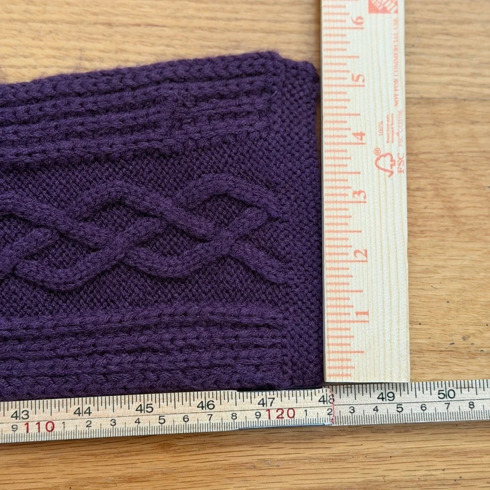Mud Pie Purple Cable Knit Scarf 3D Flower Accent Plum Cottagecore Cabincore Cozy